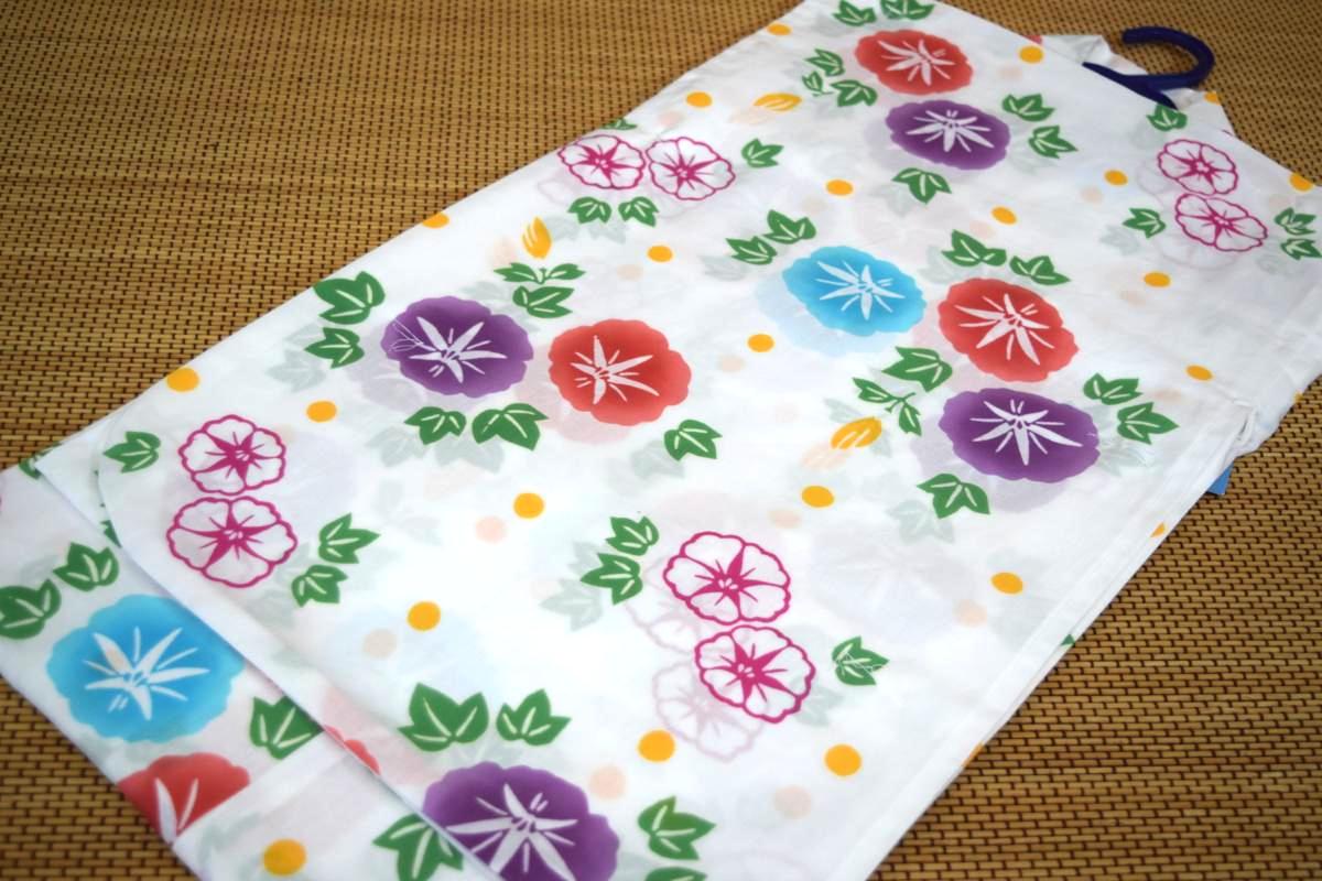 【昔ながらのちびっ子浴衣】【注染本染め浴衣】【昭和レトロ】ちびっ子浴衣・キッズ浴衣・お嬢さん【130～140珊・9～10歳用】日本製・注染本染めゆかた「白地に槿花」