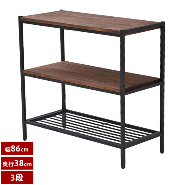 M♦アンティーク　オープンシェルフ　3段ラック　木製 楽天市場】アンティーク 天然木シェルフ3段 アイアン ブリック