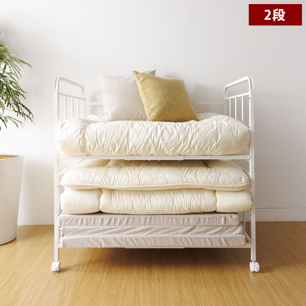 楽天市場】布団収納ラック2段 サイドガード付 キャスター付 棚の高さ