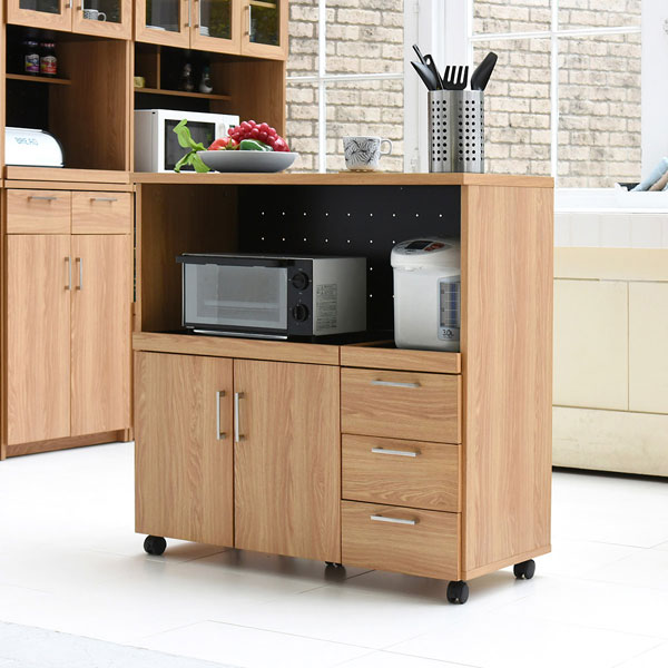 楽天市場】レンジボード レンジ台 キッチンカウンター 食器棚 収納庫付