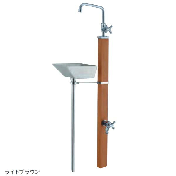 【水栓柱】ガーデンシンク カーサ２ 水栓柱＋蛇口２個付き＋ポット(パン)セット 木目調 ライトブラウン色 戸建て お庭 ガーデン 水栓柱 ガーデンシンク ポット(パン) 立水栓セット おしゃれ 木目調 ユニソン【送料無料】