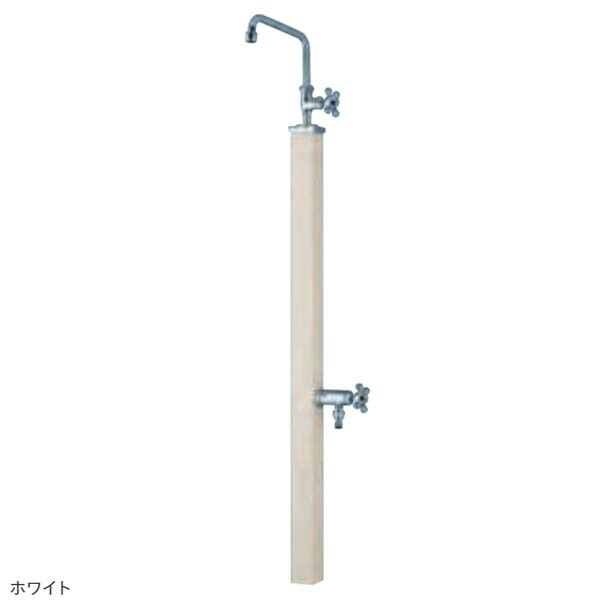【水栓柱】カーサスタンド２ 二口 左右仕様 木目調 水栓柱＋蛇口２個セット ホワイト色戸建て お庭 ガーデン 水栓柱 立水栓セット 蛇口付き おしゃれ ユニソン【送料無料】｜わくいきライフ