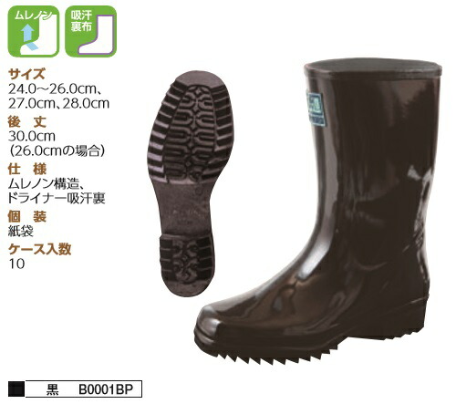 弘進ゴム【KOHSHIN RUBBER】作業靴B0001BP ムレノン紳士半長 24.0～26.0cm、27.0cm、28.0cm（黒）