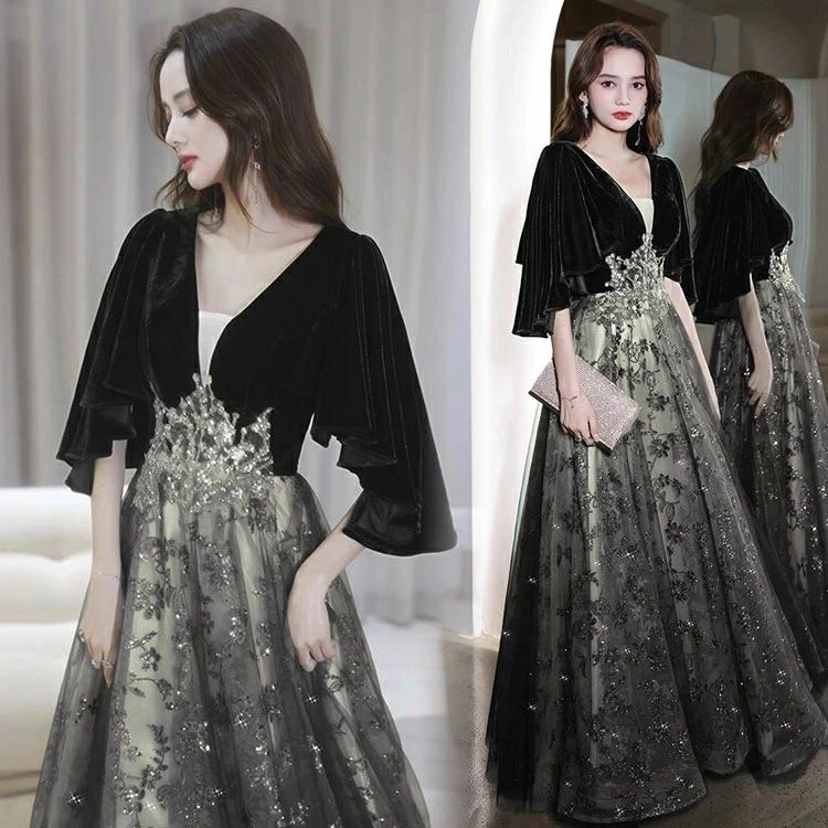 XXXL XXL XL L M S XS Aライン ロング パーティードレス 二次会ドレス 結婚式ドレス ロングドレス キレイめ スパンコール キラキラドレス グリーン ブラック 発表会ドレス ベルベット ベロア 黒 イブニングドレス 5,481円