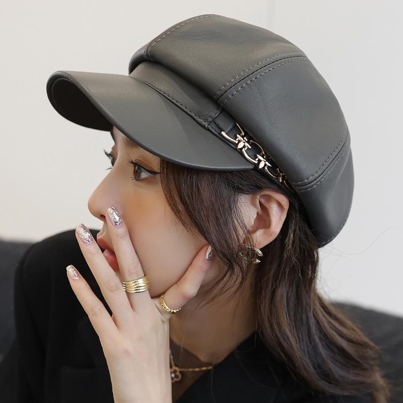 ブラック グレー ファッション カジュアル ショッピング レジャー かわいい 英国 韓国 ユニセックス レディース メンズ 帽子 レザーキャスケット