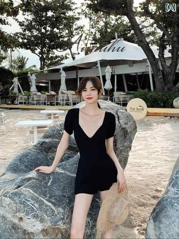 ブラック レディース 2024年 可愛い 綺麗 おしゃれ ブラック セクシー 体型カバー 海 プール カジュアル 温泉 夏 女性ワンピース水着黒