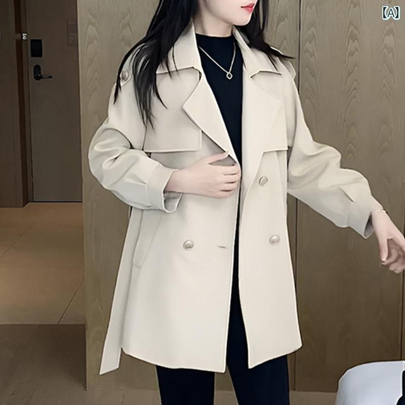 春秋 方にの 2024 カジュアル コート スーツ レディース 春秋冬 婦人服 トレンチコート ミドルコート 小柄な ウインドブレーカー スタイル