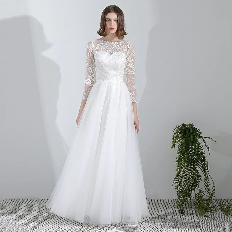 ウエディングドレス Aラインドレス 海外旅行 Wedding dress 花嫁 ウェデイングドレス 二次会 ブライダル ロングドレス 結婚式 結婚旅行 レディース ロングドレス 挙式 長袖 シンプル ロングドレス｜わくわくわく堂