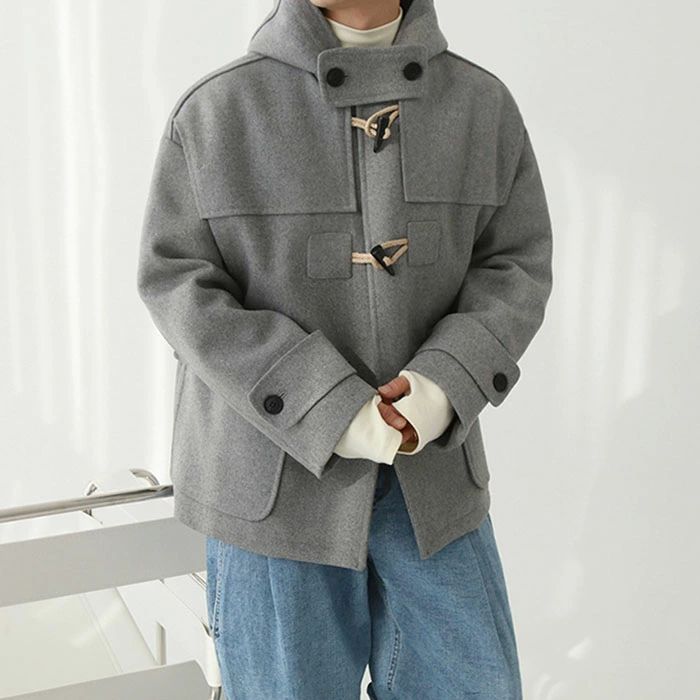 メンズ 韓国ファッショ 冬服 冬 秋 春 無地 厚手 フード付き ショートコート コート 軽い 男子 学生 アウター ショート丈 メンズ