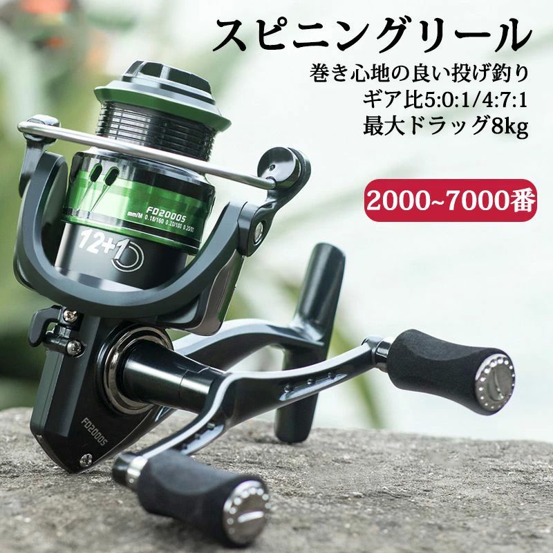 バス釣り スムーズ 軽量 投げリール 2種類スプール選択 2000~7000番 最大ドラッグ8kg ギア比5.0:1/4.7:1 投げ釣り リール 釣り