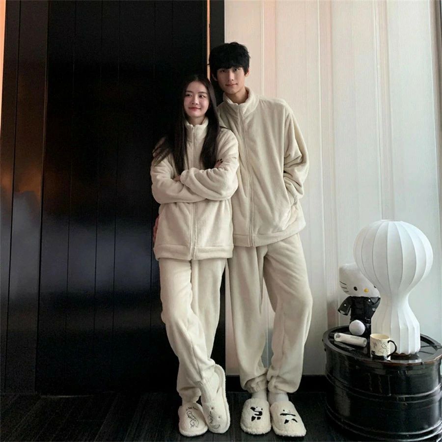 女の 冬用 寝間着 長袖 プルオーバー もこもこ 上下セット 寝巻き メンズ レディース 長ズボン 無地 秋冬 かわいい ゆったり パジャマ着