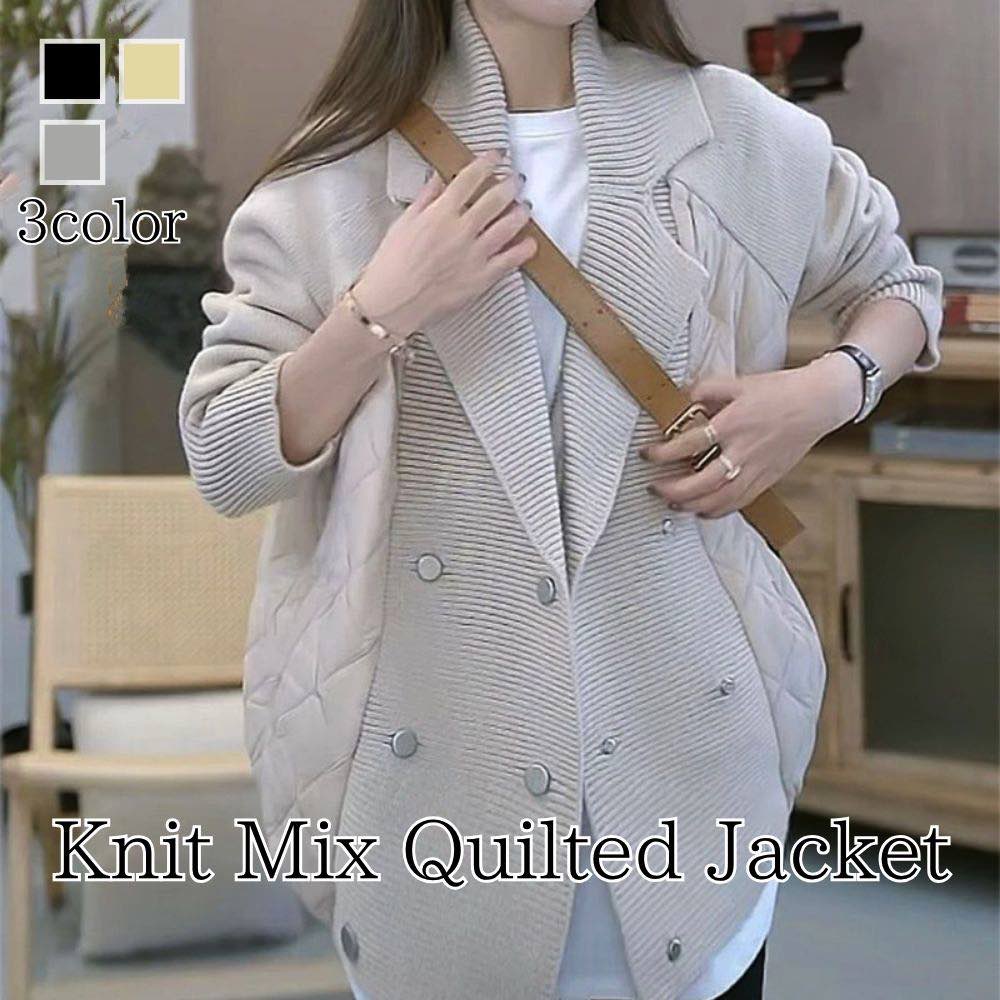 トレンチコ 秋 40代 ショート ステンカラーコート 着こなし 軽い ニットMIXキルティングジャケット レディース チェスターコート