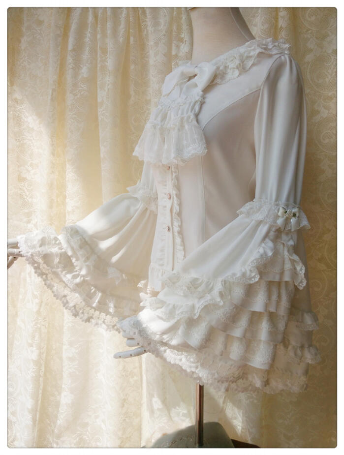 レディース ロリータ 長袖 春秋冬 ゴスロリ ゴシック 華麗 レトロ クラシカル 姫袖 ベルスリーブ XS－2XL フリル ホワ