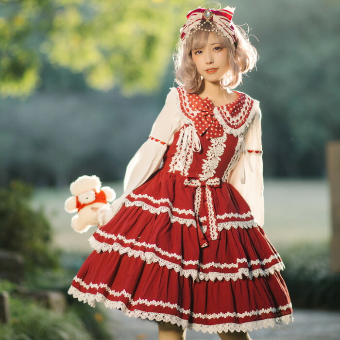 ワンピース ジャンパースカート ロリィタ 可愛い 定番 メイド服 プリンセス お姫様 配色 ゴスロリ ゴシック 甘ロリ コ
