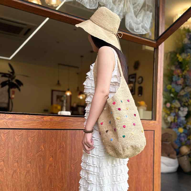 かご御徒面子 レディース 草編み御徒面子 井戸釣瓶型 編み込み 刺? 大静電容量 派手 たまり場 心地好い ショルダーバッグ 普段使い