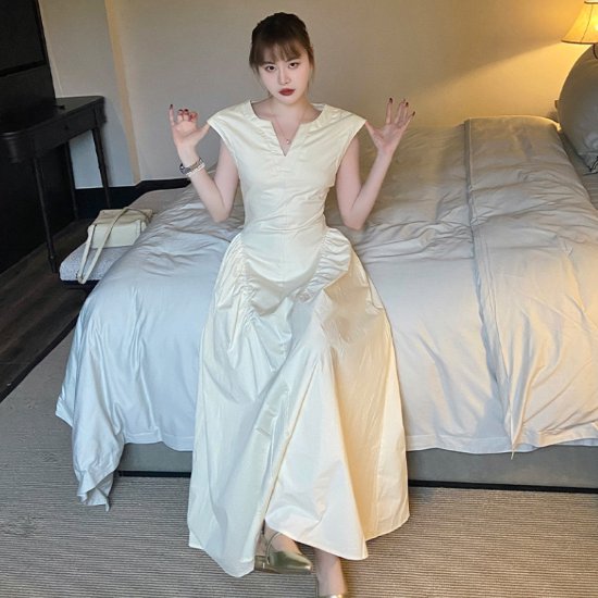 レディース 結婚式ドレス 演奏会ドレス ワンピース ロング フレンチスリーブ シンプル 無地 キーネッ|わくわくヘブンショップ