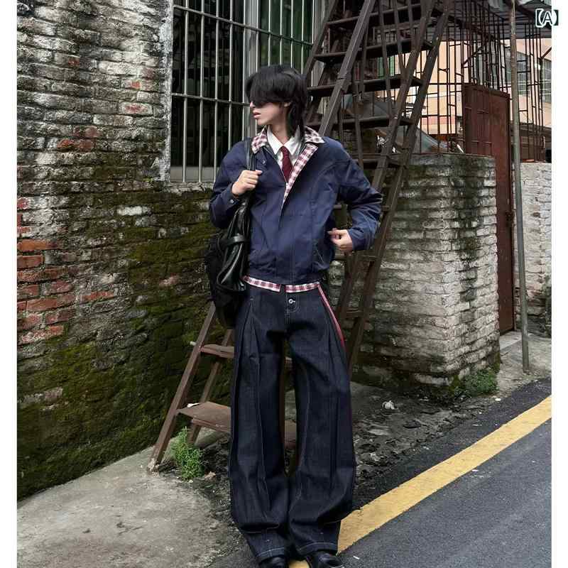 ファッション 春夏 秋冬 かっこいい オシャレ モテ 男性用 紳士服 服 韓国 シンプル 大人 ネイビーブルー　フェイク　ツ｜わくわくヘブンショップ
