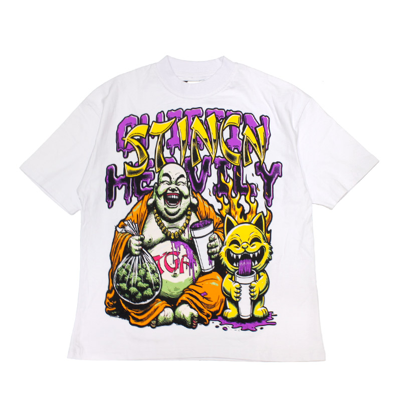 CHIEFIN HEAVILY グラフィックプリントTシャツ S,M ホワイト/白 クルーネック 半袖 グラフィティアート LAストリートブランド STINCN T-SHIRT -WHITE-｜walkinstore