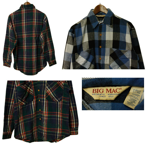 【楽天市場】bigmac（ビッグマック）デッドストック チェック ネルシャツ メンズ,USA,アメリカ製,ウォッシュ加工,ネイビー,ブルー