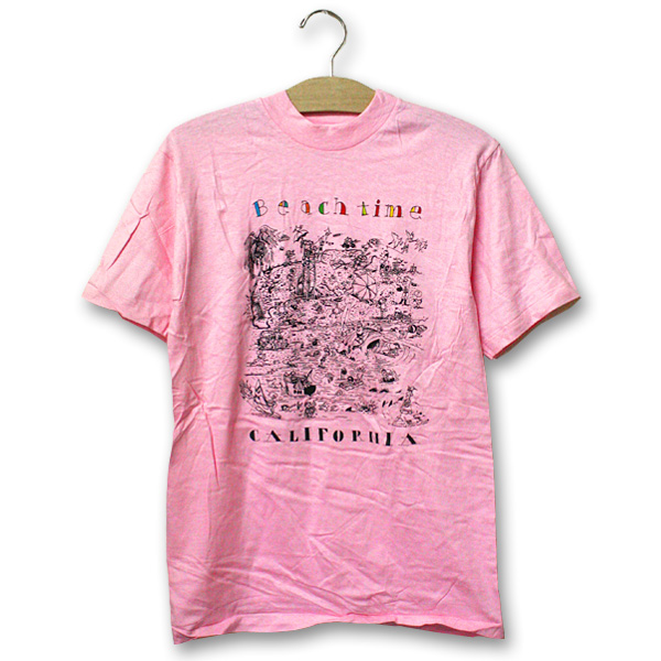 楽天市場 Hanes ヘインズ 80年代 プリントtシャツ メンズ ピンク Beach Time Tシャツ 86年 デッドストック アメリカ Usa イラスト レア 希少 ｗａｌｋ
