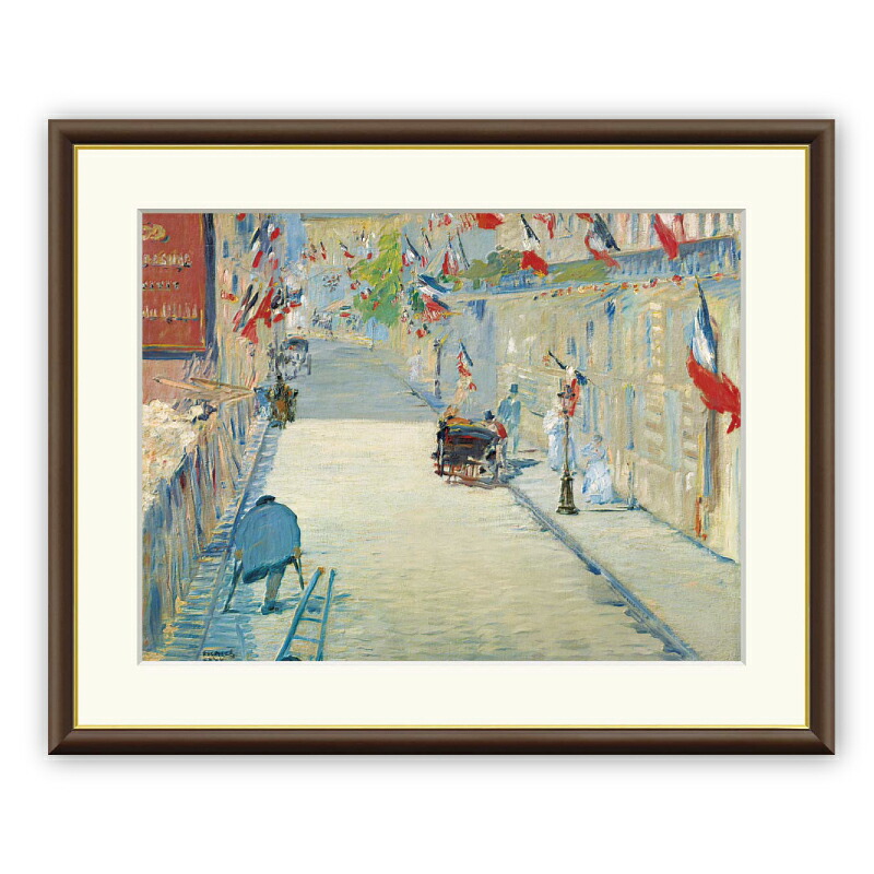 マネ 『旗で飾られたミニエ街』 【アートセレクション 世界の名画シリーズ 】アート アートパネル 名画 絵画 美術 油絵 複製額縁 額付き レプリカ F6 フレームマネ 風景 印象派 送料無料|ウォレナ 店