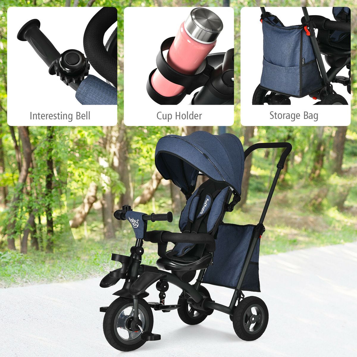 [正規販売店] 海外輸入 送料無料 Gymax 7-In-1 Kids Folding Steer Stroller Baby Tricycle with Rotatable Seat Blue 海外通販 w parus23.ru parus23.ru