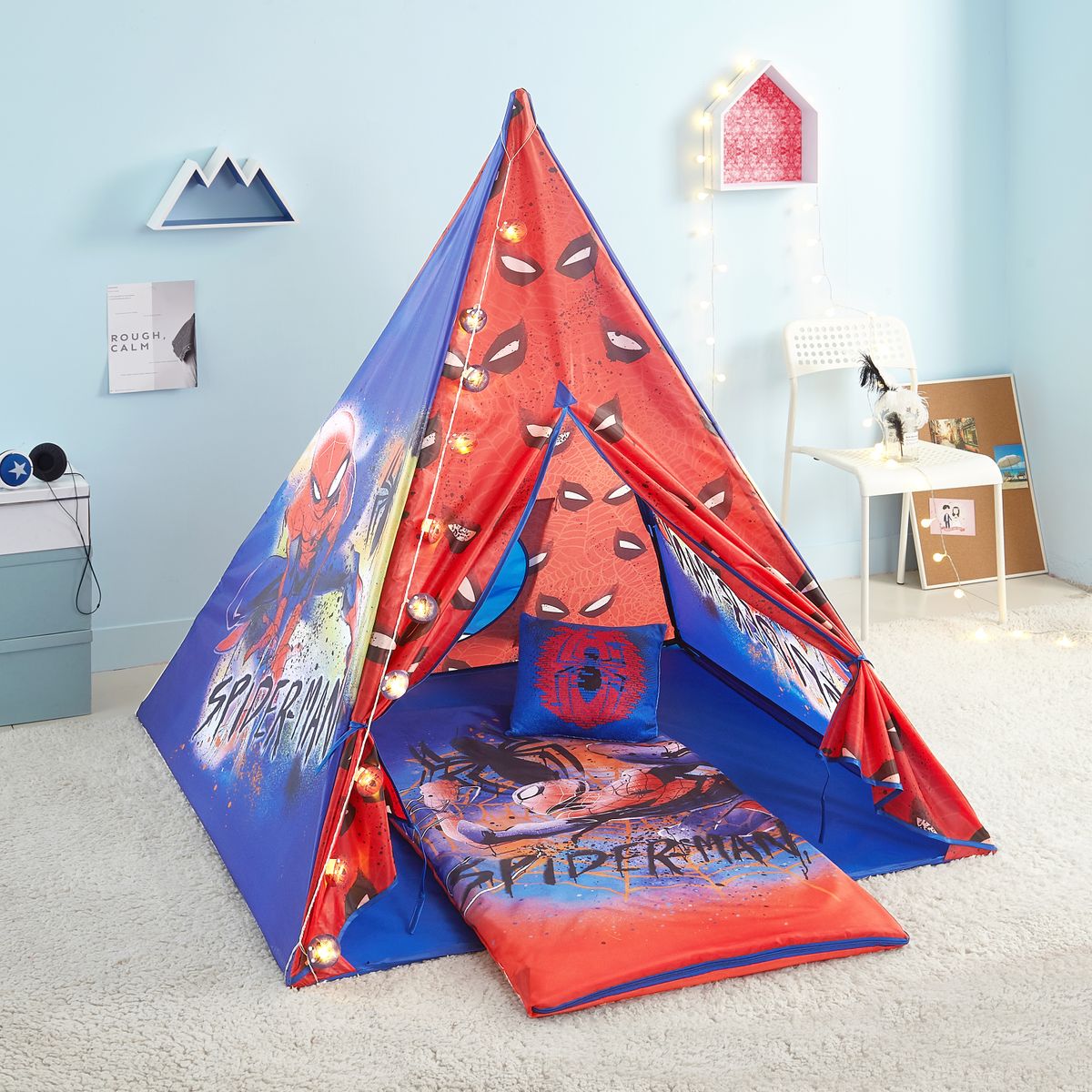 [RDY] [送料無料] Marvel スパイダーマン 4ピースキッズスランバーティピーテントセット [海外通販] | Marvel Spider Man 4 Piece Kids Slumber Teepee Tent Set