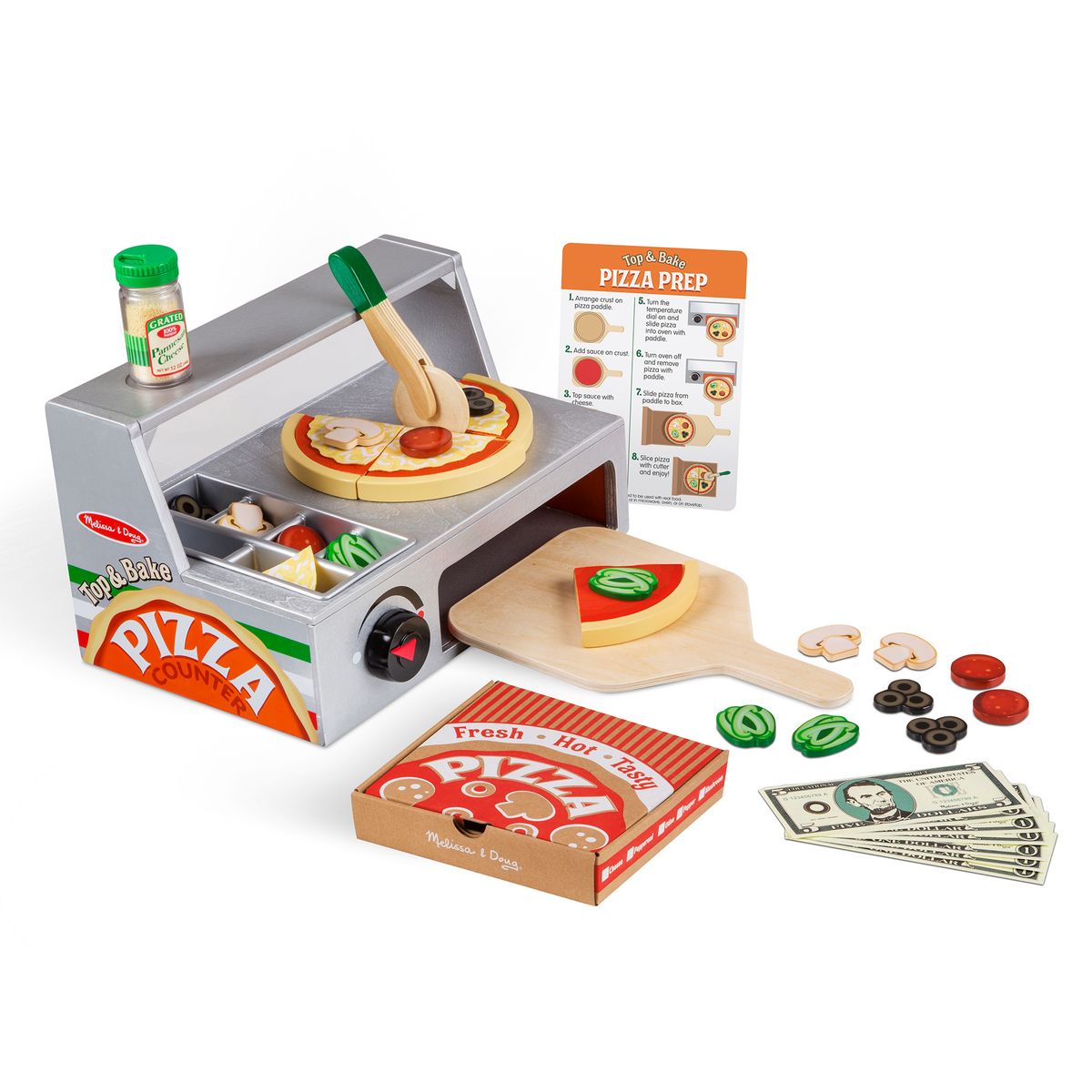 [RDY] [送料無料] Melissa & Doug トップ＆ベイク 木製ピザカウンタープレイセット 34個入り [海外通販] | Melissa & Doug Top & Bake Wooden Pizza Counter Play Set 34 Pcs 7,888円