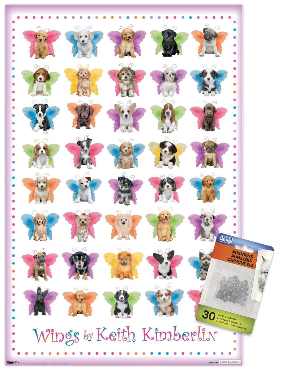 想像を超えての 送料無料 Keith Kimberlin - Puppies with Butterfly Wings Wall Poster  Push Pins 14.725