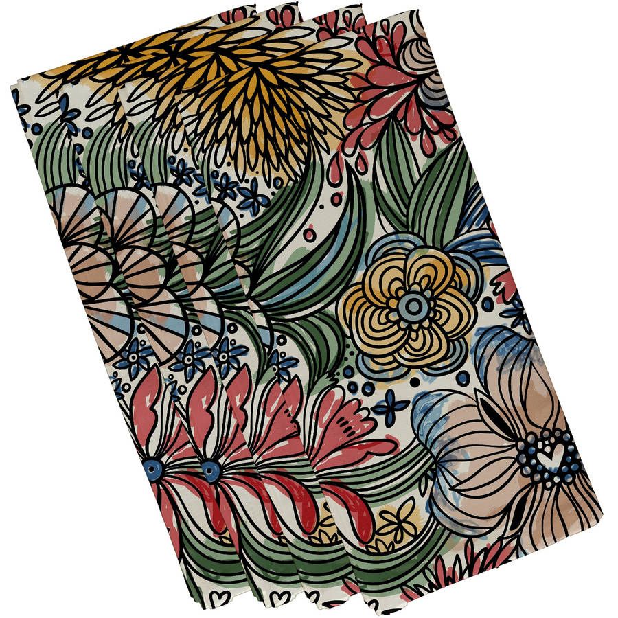 送料無料 Simply Daisy 19 X ゼンタングル花柄ナプキン4枚セット 海外通販 Zentangle Floral Print Napkins Set Of 4 正規取扱店