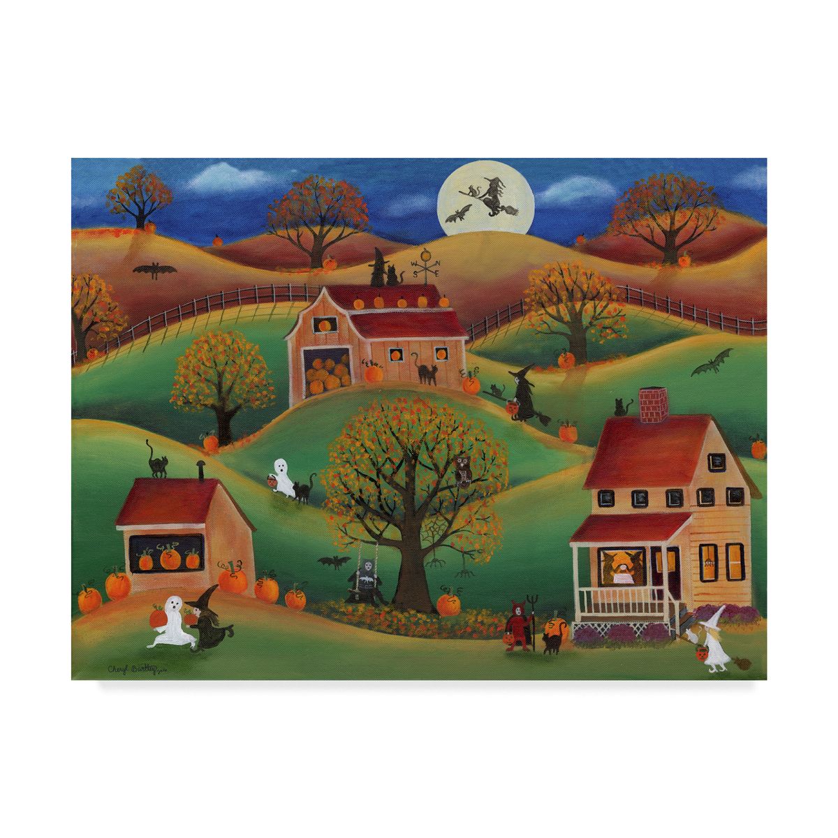 [貨物輸送無料] Trademark Fine Art ハロウィン・秋場・西洋カボチャ・農園 帆布美術 by シェリル・赤ちょうちんお盆 [外国で通信販売] | Trademark Fine Art \u0027Halloween Autumn Pumpkin Farm\u0027 Canvas Art by Che