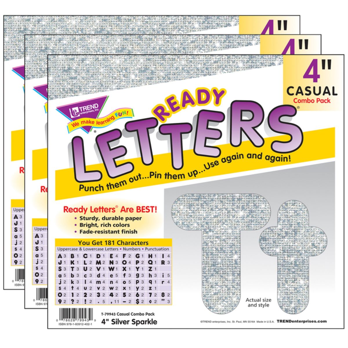 0円 色々な 送料無料 銀色の輝き 4 カジュアルコンボレター 3パック 海外通販 Silver Sparkle Casual Combo Ready Letters 3 Packs