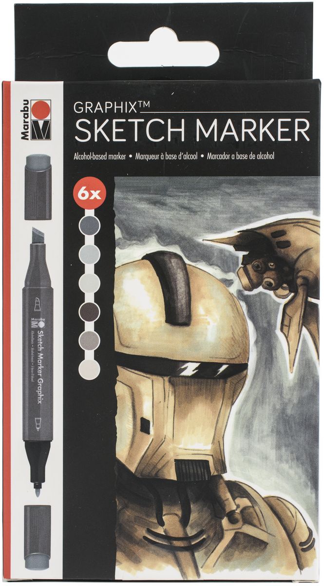 超大特価 送料無料 Marabu Graphix Sketch Marker 6色セット Alpha Robot 海外通販 Set,