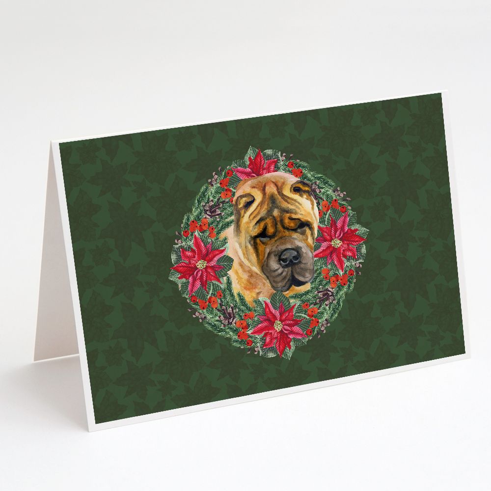 [送料無料] Caroline's Treasures Shar Pei Poinsetta Wreath Christmas Greeting Cards with Envelope, 5\