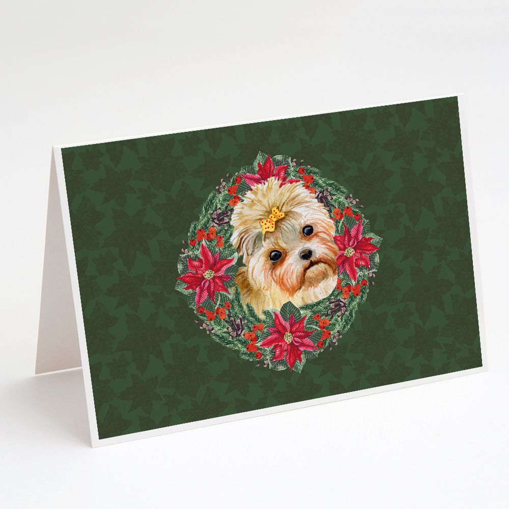 [送料無料] Caroline's Treasures Morkie Poinsetta Wreath Christmas Greeting Cards with Envelopes, 5\