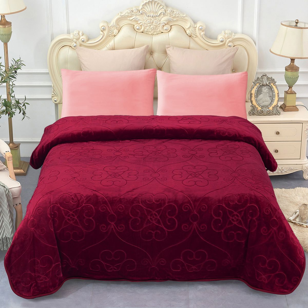 【楽天市場】[送料無料] JML コンテンポラリーレッドプリントポリエステルリバーシブルベッドブランケット クイーン [楽天海外通販