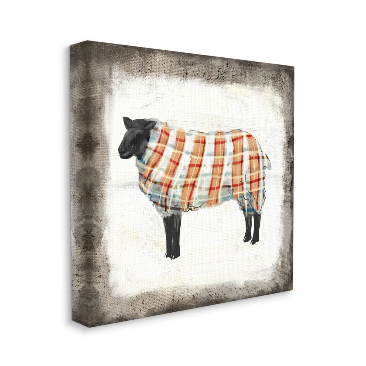 [送料無料] Stupell Industries Black Farm Sheep In Autumn Plaid Sweater キャンバス・ウォールアート、36 x 36、Ziwei Liによるデザイン [海外通販] | Stupell Industries Black Farm Sheep In Autumn Plaid Sweater Canvas Wall Art, 36 x 36, Design by Ziwei