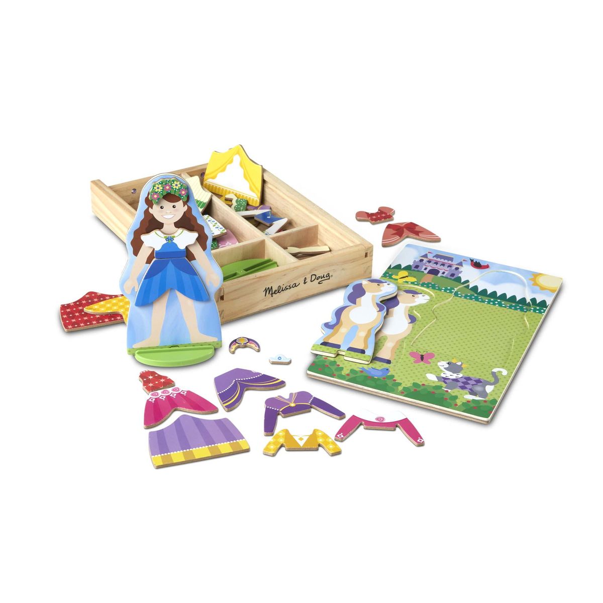 [RDY] [送料無料] Melissa & Doug 王女及び馬の磁気着せ替えの木の人形は演劇セット(35 PC)をふりをする [海外通販] | Melissa & Doug Princess & Horse Magnetic Dress-Up Wooden Dolls Pretend Play Set (35 pcs)
