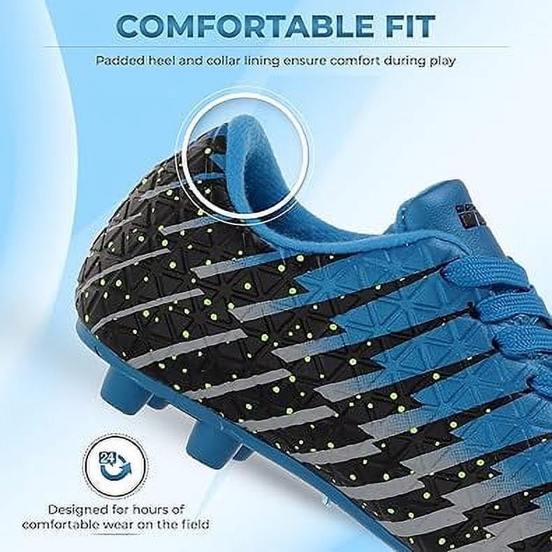 [RDY] [貨物輸送無料]  [外国で通信販売] | Vizari Bolt Firm Ground Soccer Cleats for Kids ? Durable, Comfortable, and Stylish Boys and Girls Soccer Shoes with Traction - Blue/Black/Silver, 2.5