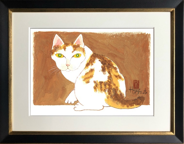 絵画 。壁掛け絵手描き【猫たちのデートの中で素敵なこと】 新作グッ 絵画 。壁掛け絵手描き【夕食の前、かわいい猫たち