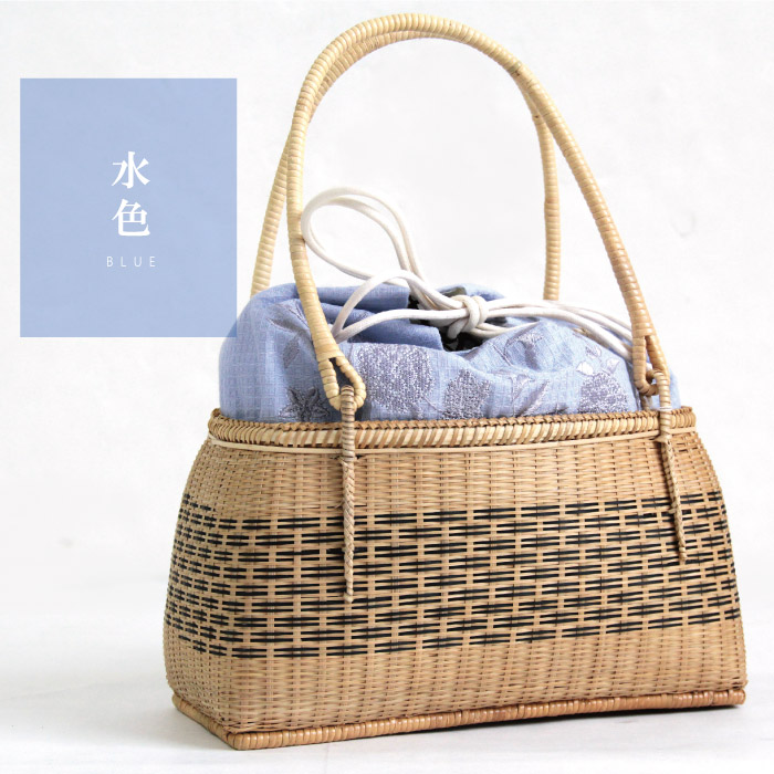 楽天市場 かごバッグ 浴衣 竹かご巾着バッグ カゴバッグ 夏着物 和装バック 上品 刺繍手提げ 大きい かわいい 大人っぽい シンプル ブルー 緑 16g かごバッグ 送料無料 和物屋 竹 カゴバック 竺仙浴衣に ワンピースにも 和物屋