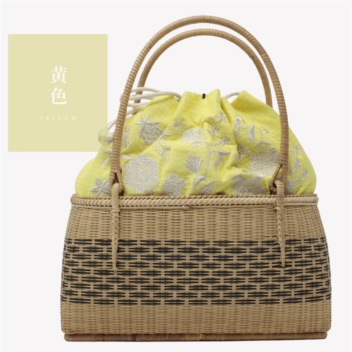 楽天市場 かごバッグ 浴衣 竹かご巾着バッグ カゴバッグ 夏着物 和装バック 上品 刺繍手提げ 大きい かわいい 大人っぽい シンプル ブルー 緑 16g かごバッグ 送料無料 和物屋 竹 カゴバック 竺仙浴衣に ワンピースにも 和物屋