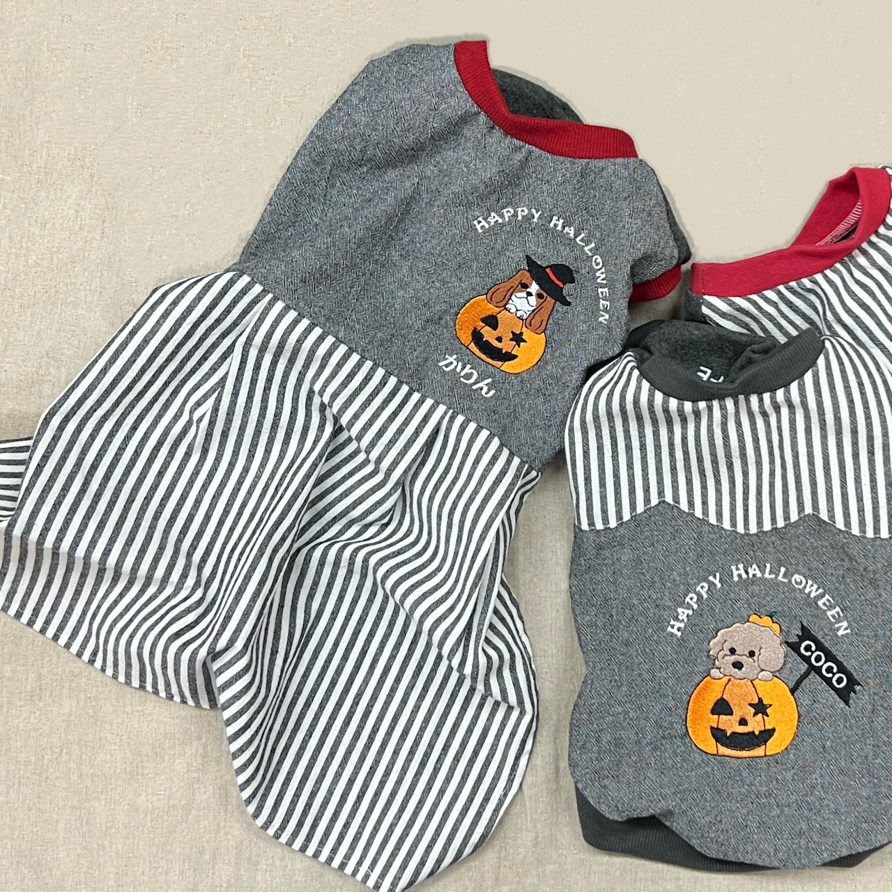 光るネーム 刺繍ハロウィンワンピース　お名前刺繍　名入れ　わんこ刺繍　ドッグウェア　ワンピース　犬服　ペット　オリジナル刺繍　犬柄　ハロウィン Halloween WAN LIFE 　wan life　ワンライフ【TV番組ええじゃないか！メディア掲載】【国内生産】