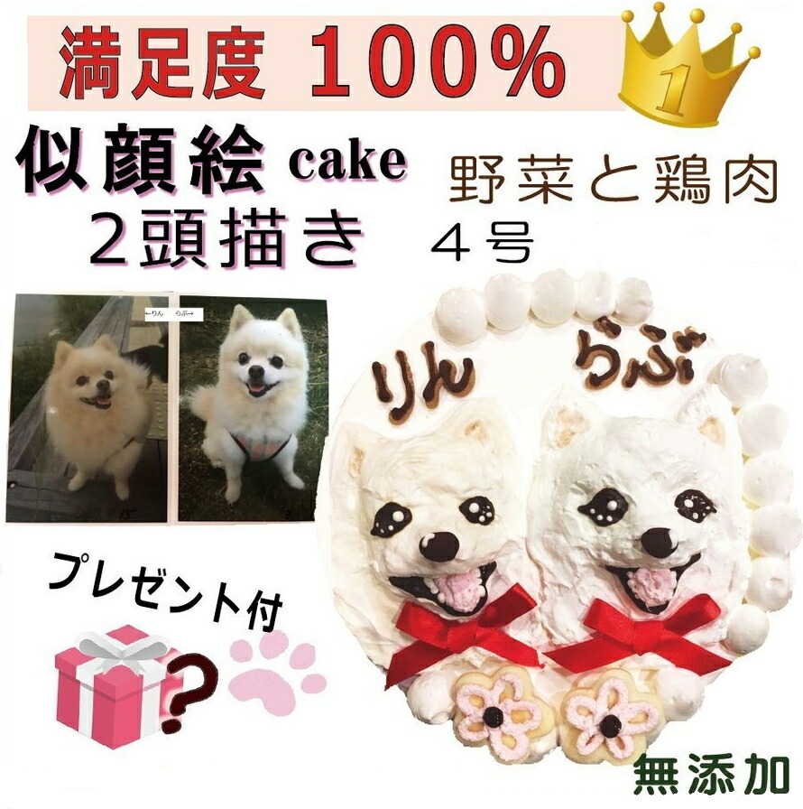 楽天市場 犬用の 似顔絵ドッグケーキ を立体に 2頭描き 野菜と大山鳥 生地 6号 誕生日に無添加で安心人気 バースデー 名前入れ おやつ お祝い オリジナル 記念 口コミ セット かわいい 小型犬 えさ ごはん ドッグ フード 帝塚山 Wanbana ペットフード Wanplus楽天市場店