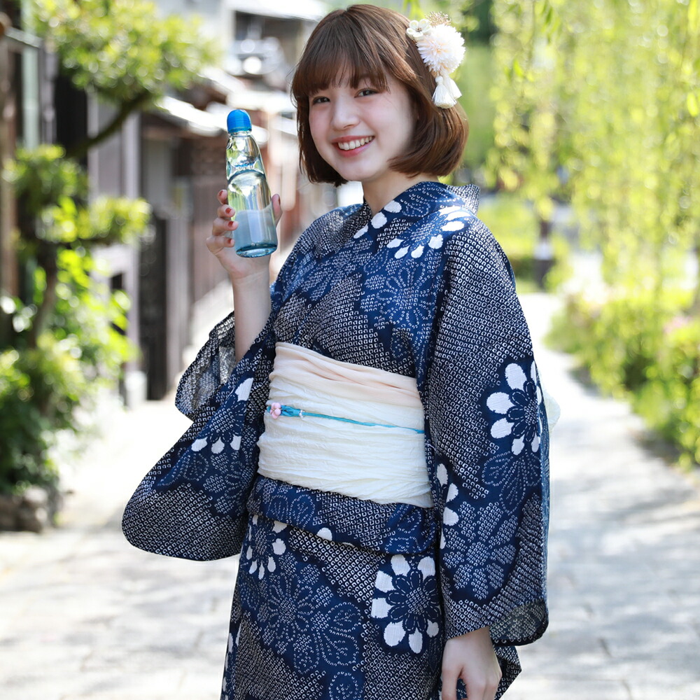 花しぼり　浴衣反物　新品未使用　綿100％　黒×白 浴衣反物 絞り浴衣 花しぼり 3962 送料無料