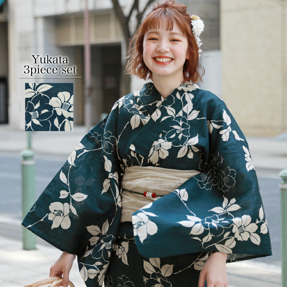 utatane 高級変わり織 浴衣3点セット ( ゆかた・帯・下駄 ) 白藍