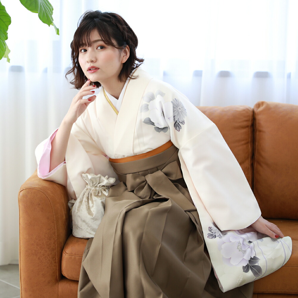 【レンタル】 卒業式 袴 レンタル 女 大学 フルセット 袴セット 女性 卒業式袴セット 袴フルセットレンタル シンプル 「クリームに牡丹に鞠柄」 大人
