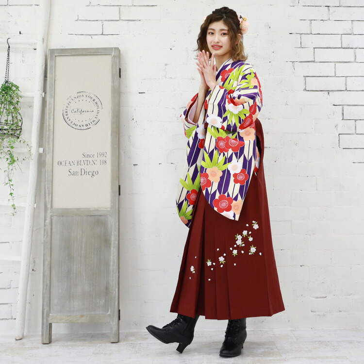 レンタル 卒業式 袴 レンタル 女 女性 レディース レトロ 袴セット 卒業式袴セット2尺袖着物 袴 フルセットレンタル 安い 大学 小学生サイズあり 生成り地に紫矢絣 赤 オレンジ 白の梅と竹 レトロ 大正ロマン 消費税込み Lojascarrossel Com Br