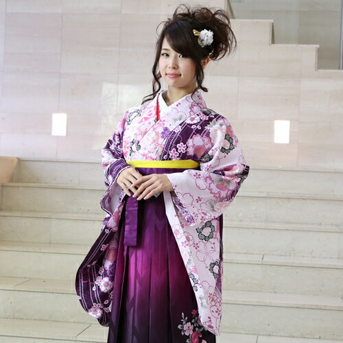 【賃借】 卒式 袴 賃借 女 フルセット  分科大学 袴仕掛ける お上さん 卒式袴仕掛ける2尺袖お召しもの＆袴 フルセット賃借 長閑やか