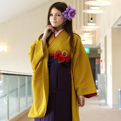 【4/4 20:00~4/10 1:59までポイント10倍】袴 卒業式 レンタル 先生 女 フルセット 大学 安い 卒業式袴セット2尺袖着物&袴フルセットレンタル 大学生「黄色の色無地 教員 先生」